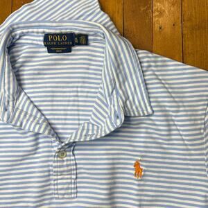 Polo Ralph Lauren Light Blue/White Striped Featherweight Mesh SS Shirt Size XL